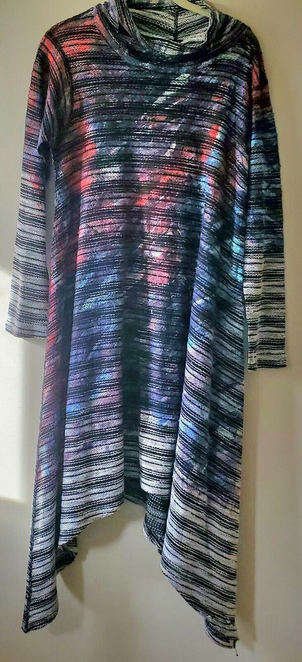 Inoah Size Small Asymmetrical Artsy Watercolor Stretch Long Tunic Top Dress USA